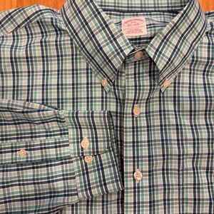 Brooks Brothers Est 1818 Non-Iron Turquoise Plaid Long Sleeve Button Up Mens XXL